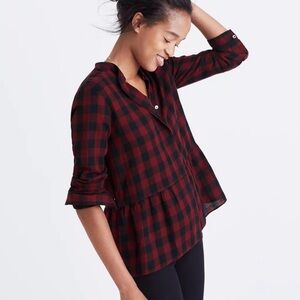 Madewell Lakeside Buffalo Check Plaid Peplum Shirt Size L